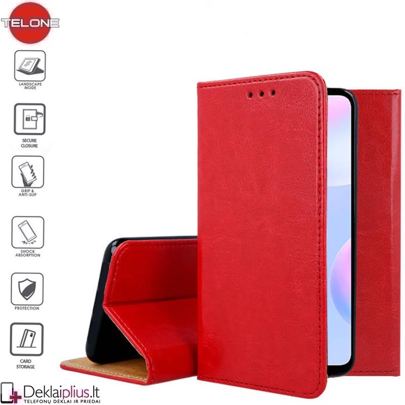 Grynos odos Telone dėklas - raudonas (Xiaomi Redmi 9A) Grynos odos Telone dėklas - raudonas (Xiaomi Redmi 9A)